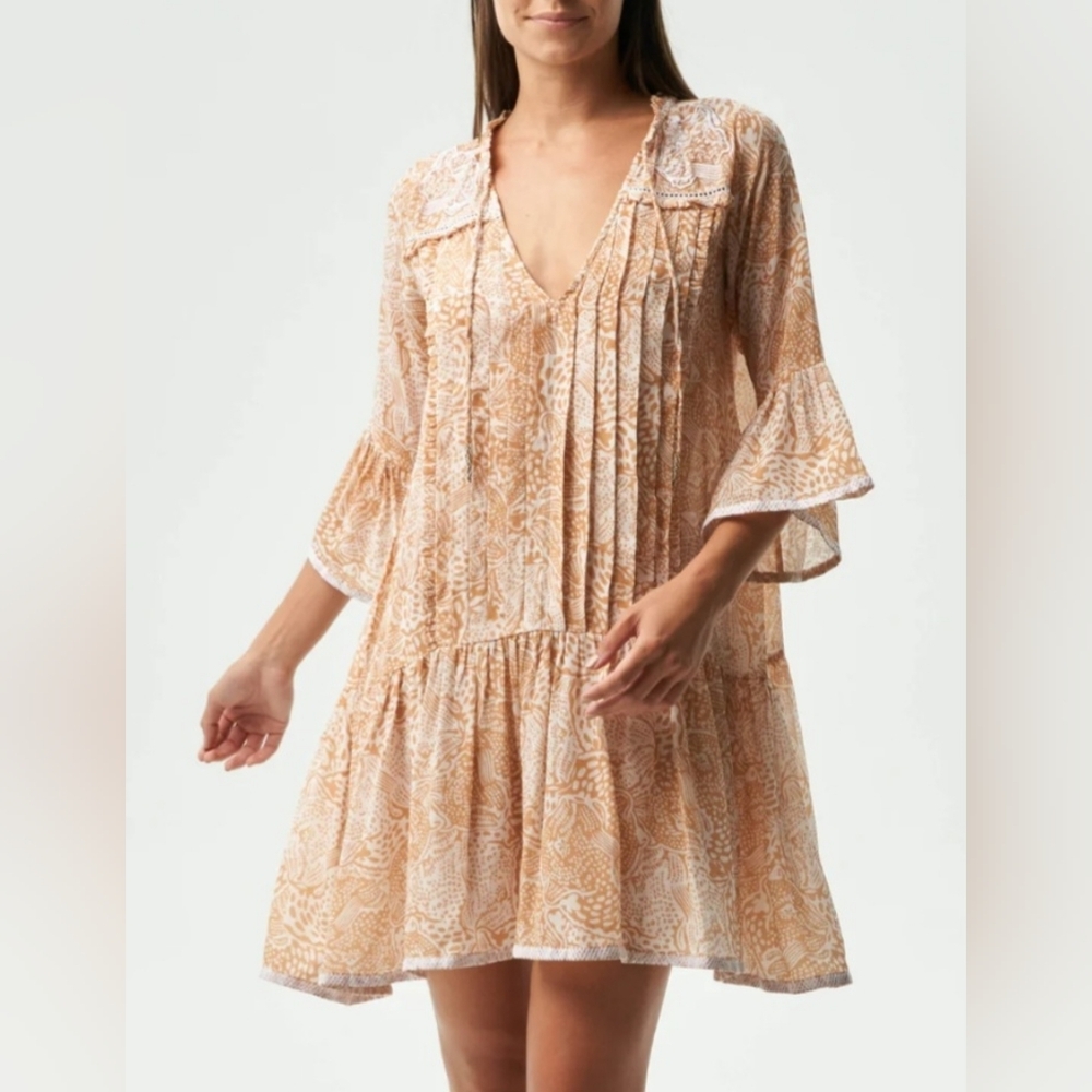TAJ by Sabrina Crippa Eloise Animal Sands Mini Dress. Sz S Oversized Scandi Girl